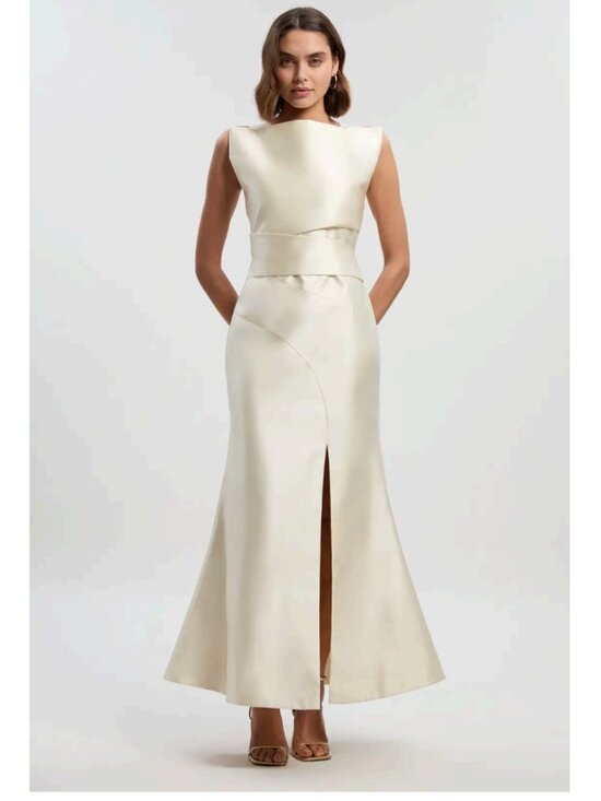 Karen Millen Dresses & Skirts - Karen Millen Satin Twill Draped Waist Structured Tailored Maxi Dress Sz 4 NWT